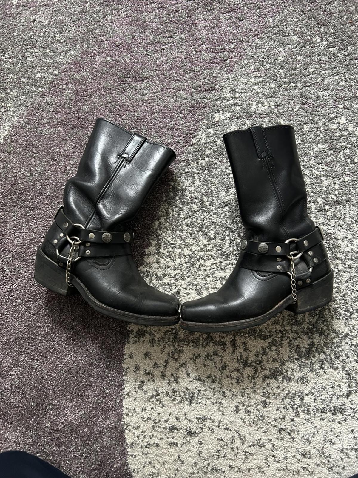 Vintage Harley-Davidson Black Leather Harness Boots