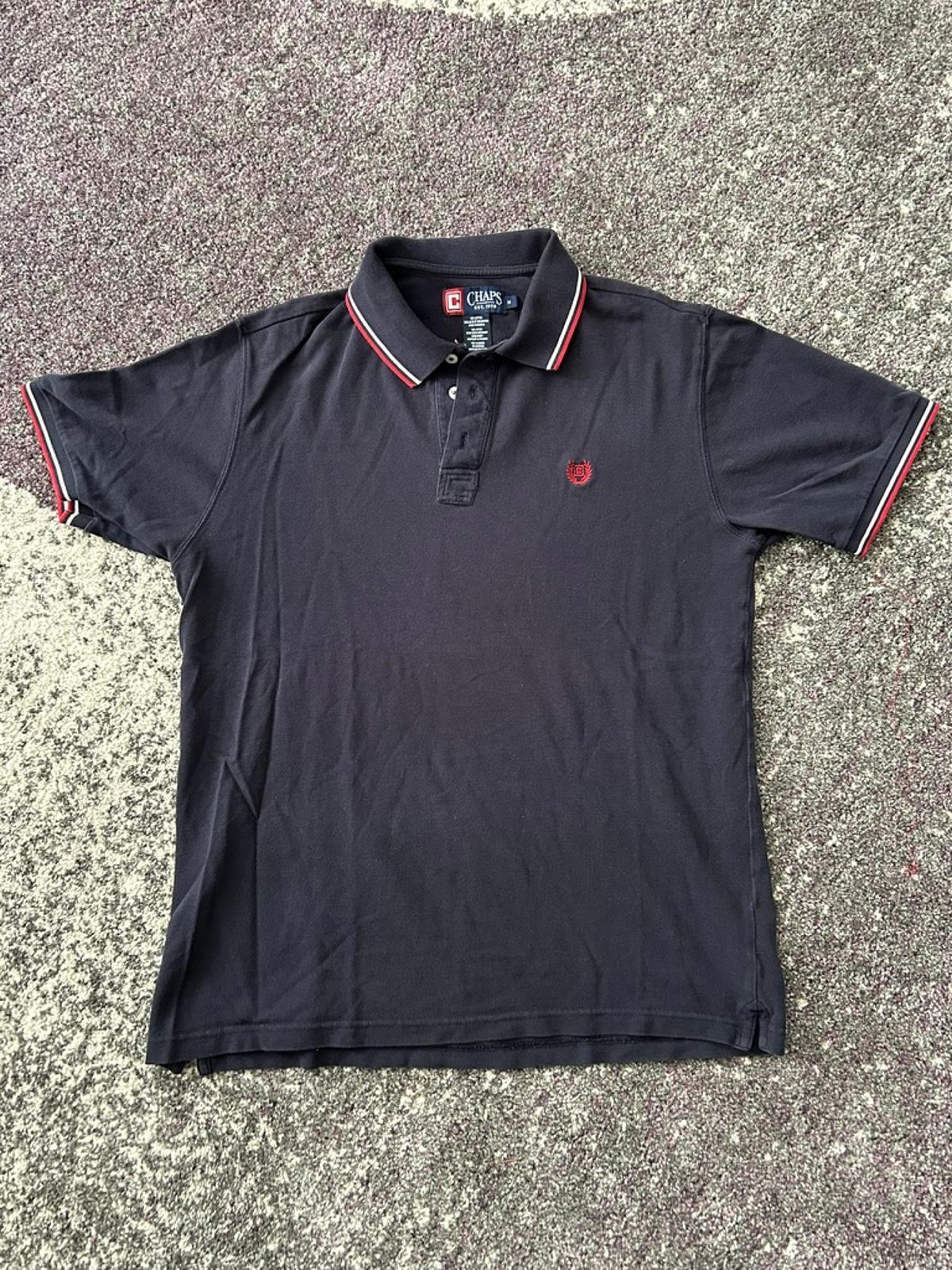 Chaps Black Polo Shirt with Red and White Trim, Medium