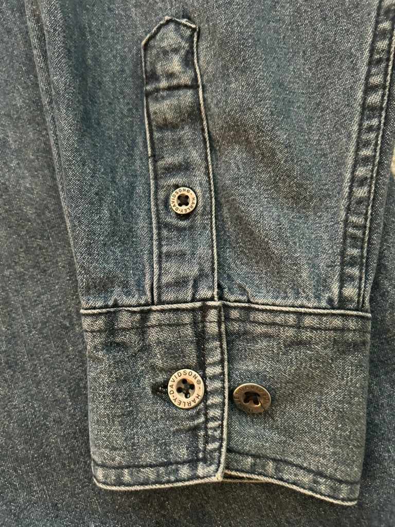 Vintage Harley-Davidson Denim Skull Flame Button-Up