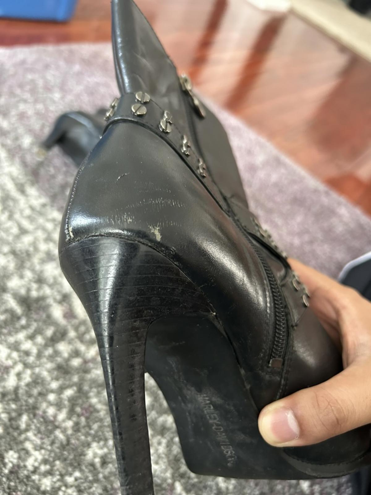 Black Leather Women's Ankle Boots with Studded Straps