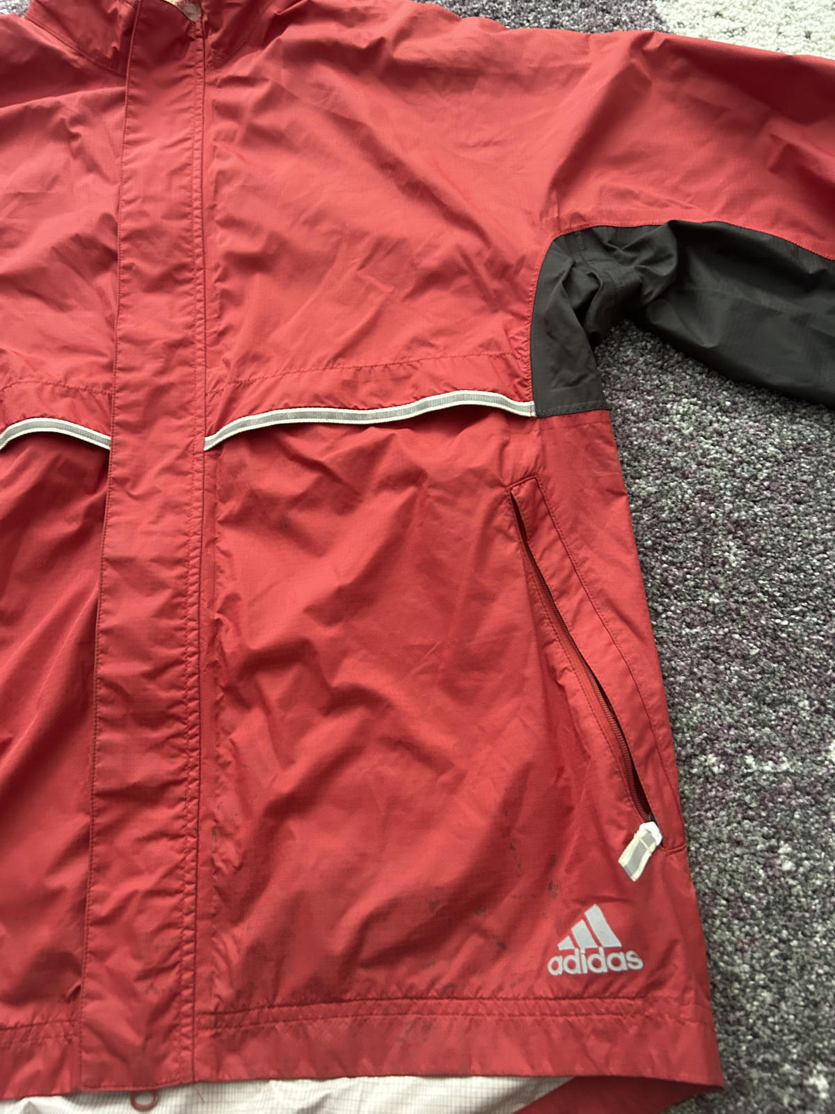 Vintage Adidas Men's Red and Black Windbreaker Jacket