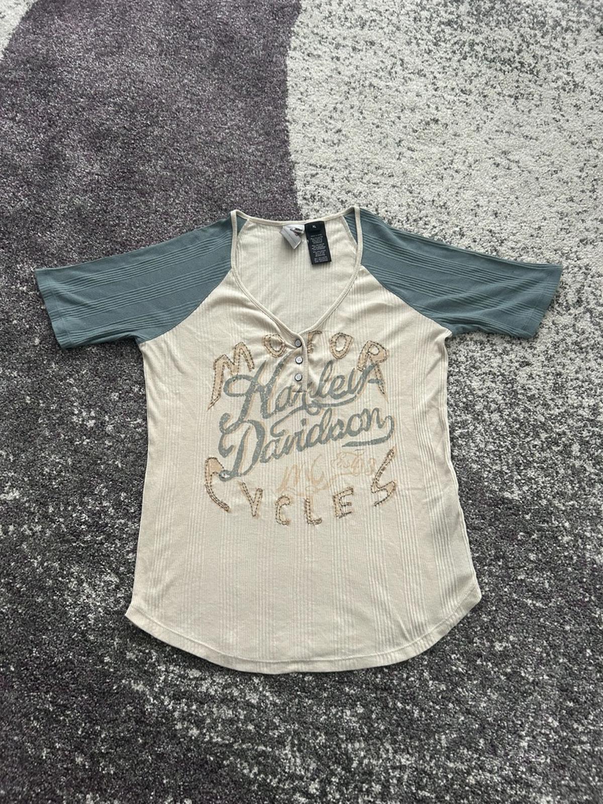 Harley Davidson Women's Short Sleeve Buttoned Raglan Shirt