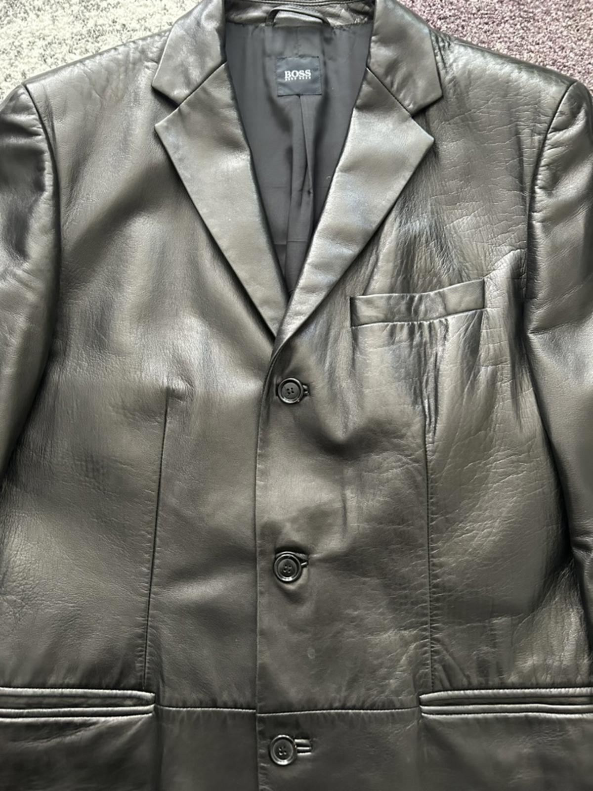 Hugo Boss Black Lambskin Leather Blazer Jacket