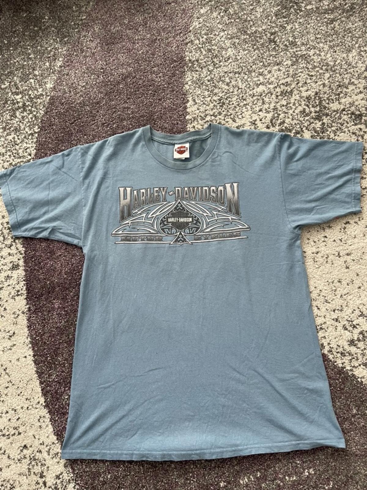 Vintage Harley-Davidson Tribal Logo Tee – Steel Blue Fade