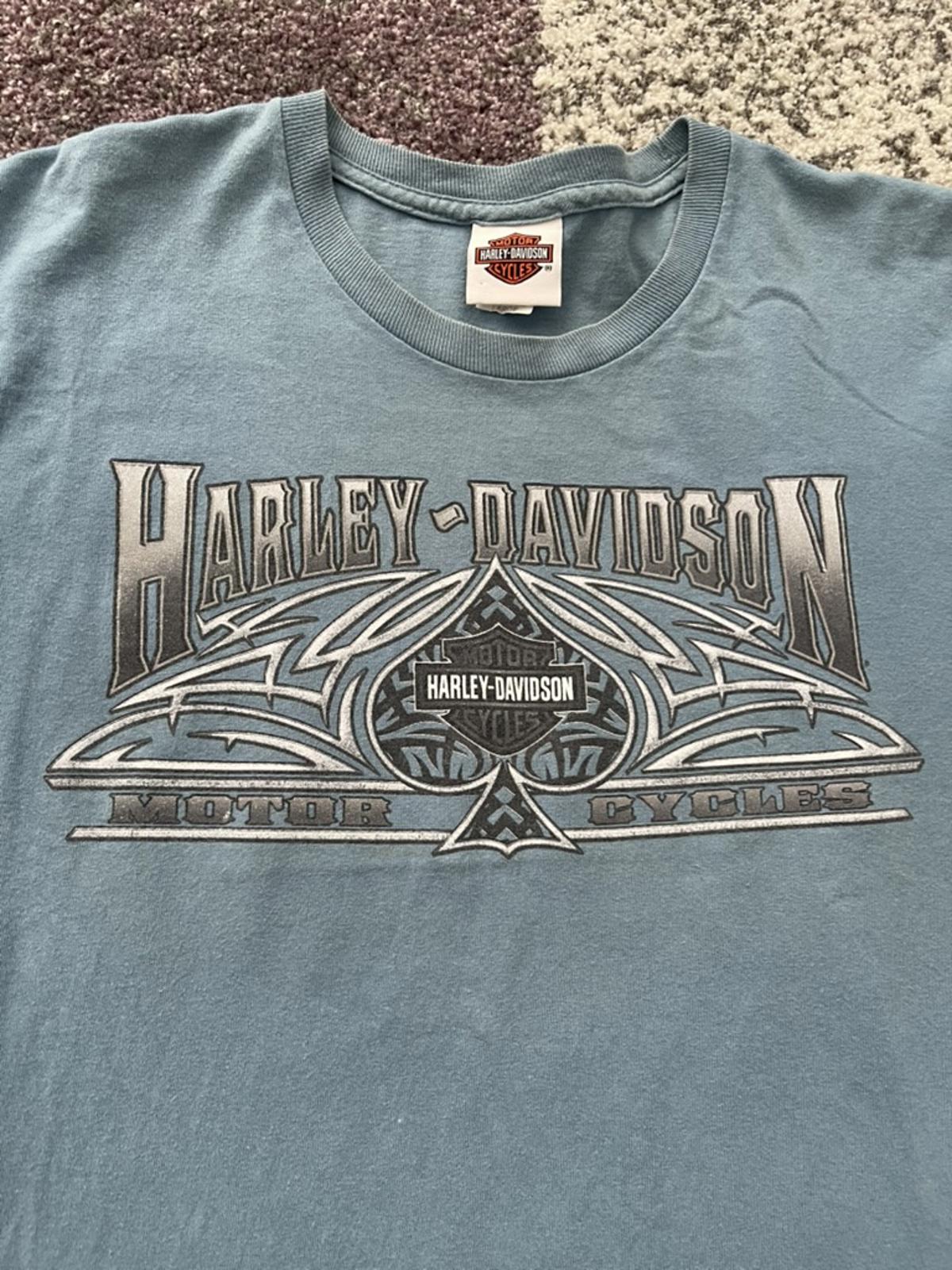 Vintage Harley-Davidson Tribal Logo Tee – Steel Blue Fade