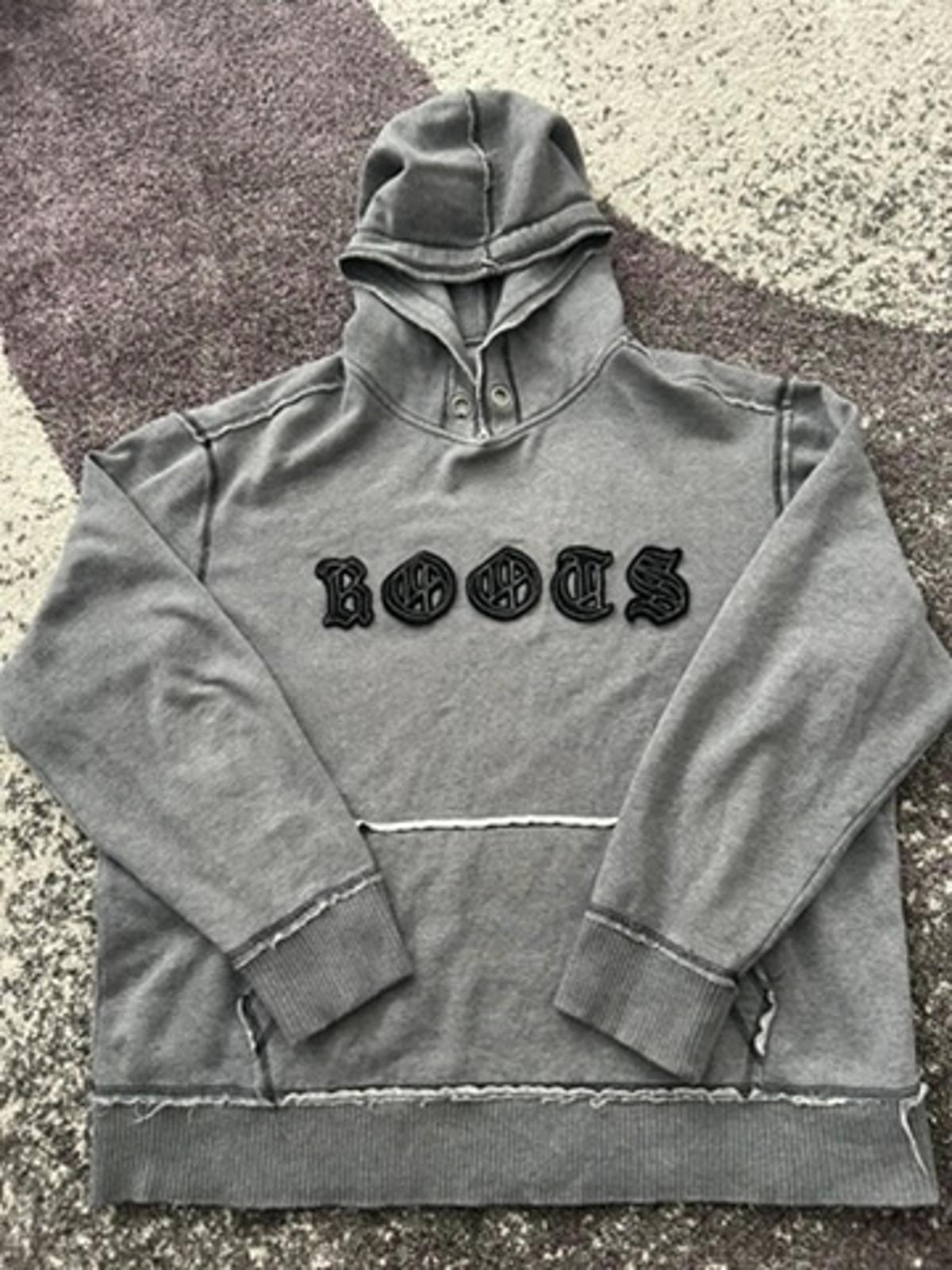 Roots Gothic Logo Hoodie – Distressed Grey Pullover
