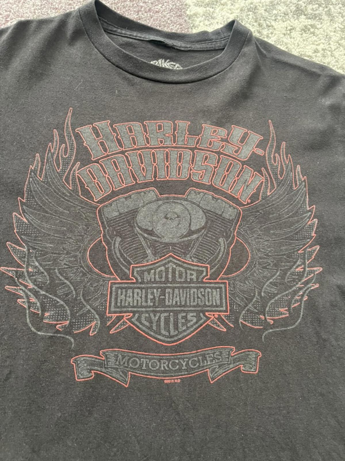 Faded 2013 Harley-Davidson Flame Wing Tee – Biker Skull Tag