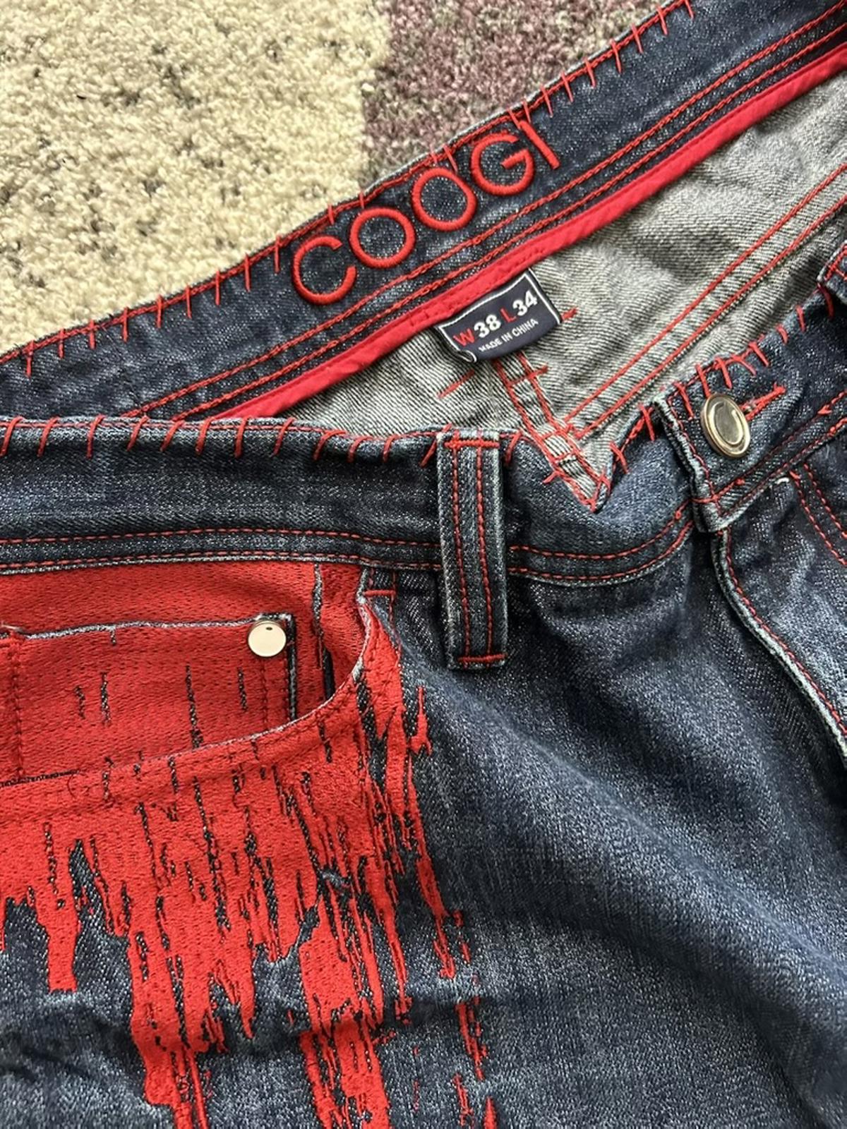 Coogi Men's Jeans with Red Stitching and Pocket Detail