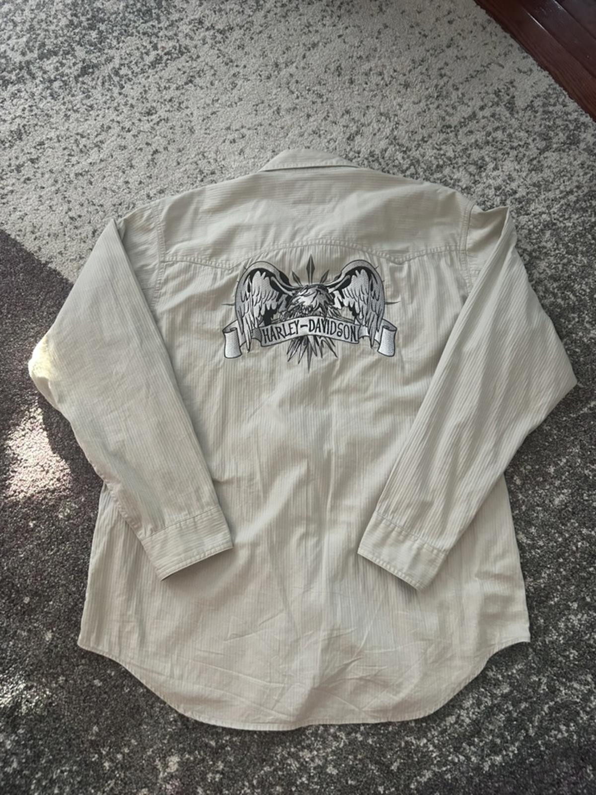 Harley-Davidson Men's Button-Up Embroidered Shirt - Beige