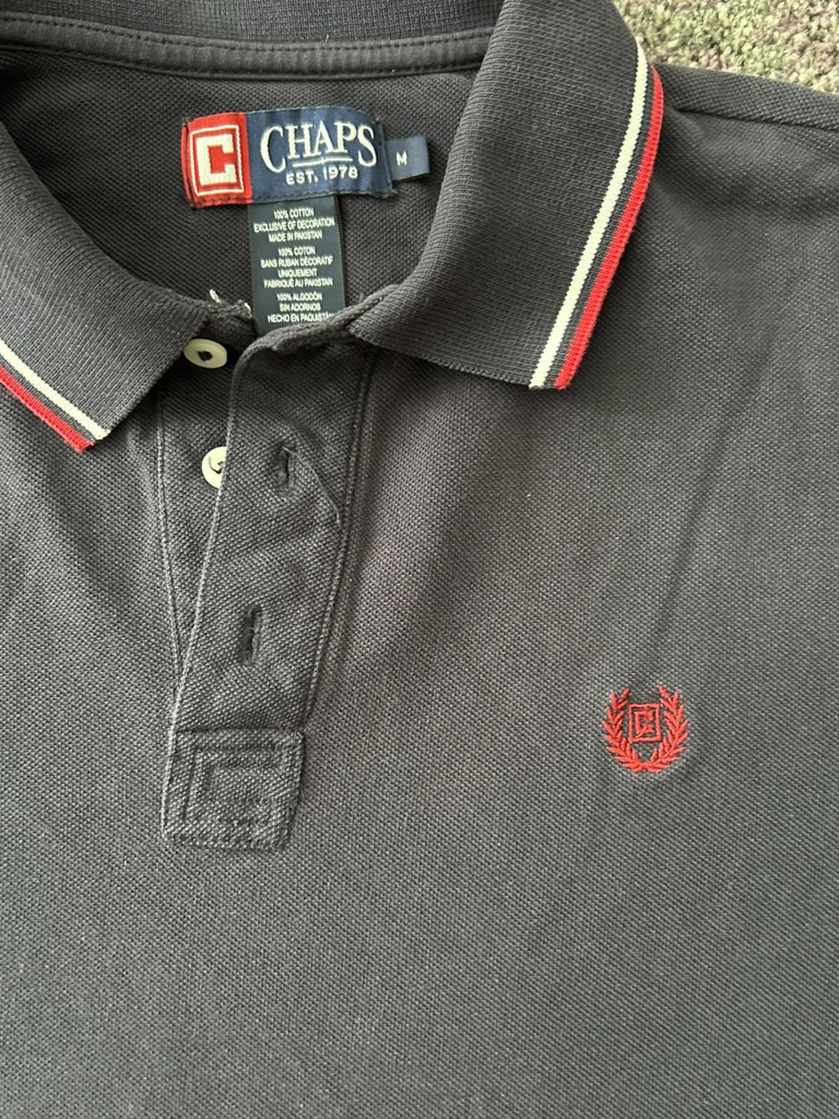 Chaps Black Polo Shirt with Red and White Trim, Medium