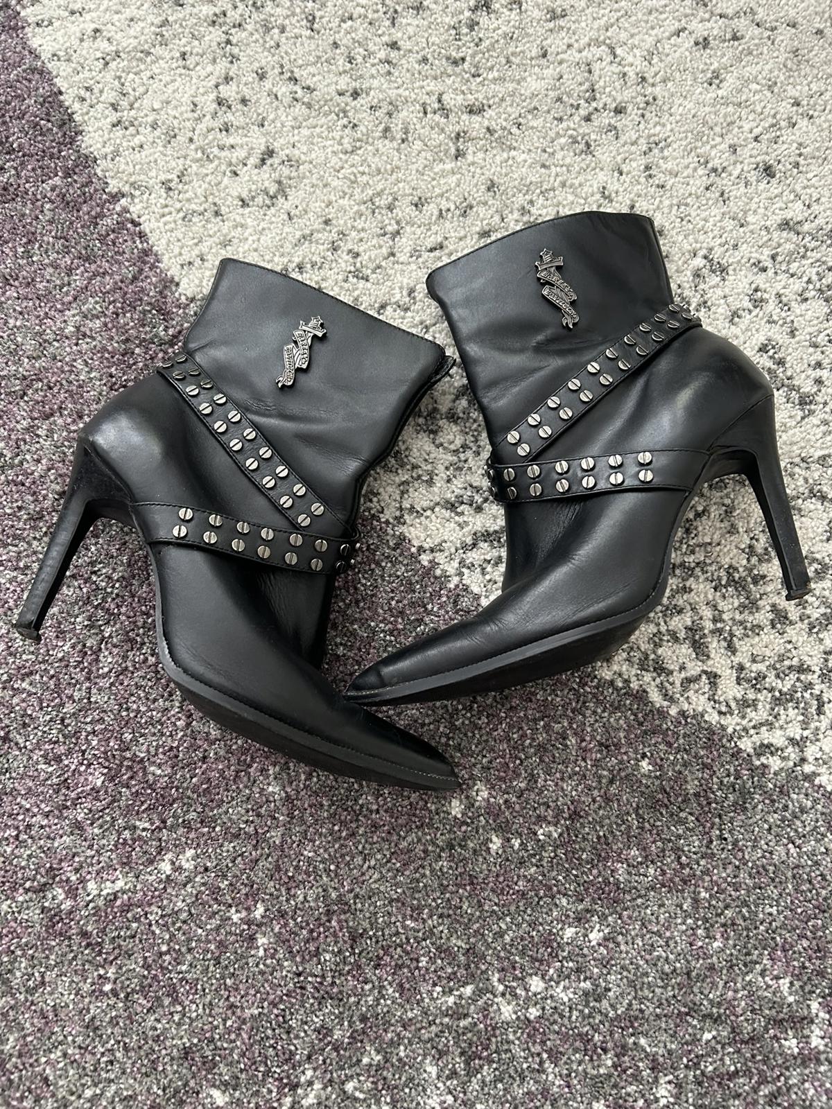 Black Leather Women's Ankle Boots with Studded Straps