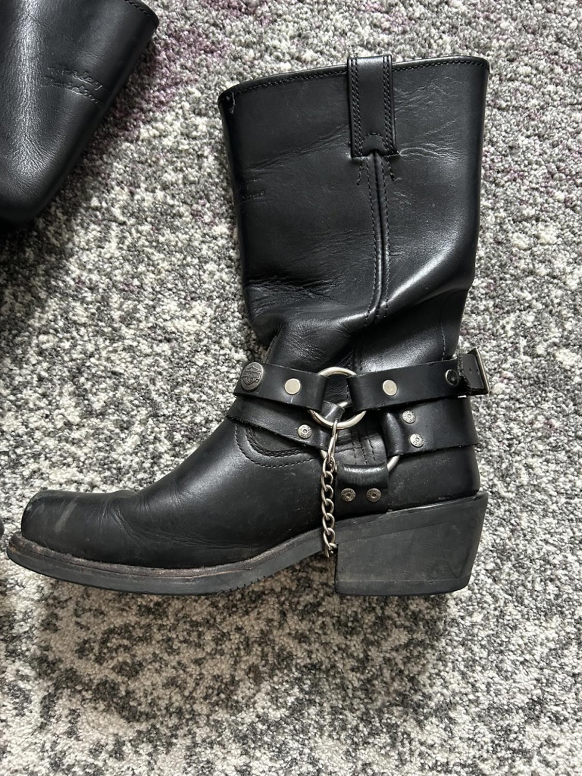 Vintage Harley-Davidson Black Leather Harness Boots
