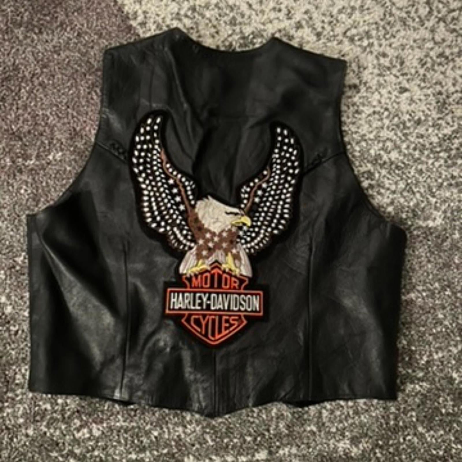 Vintage Harley-Davidson Leather Vest — Embroidered Back Logo
