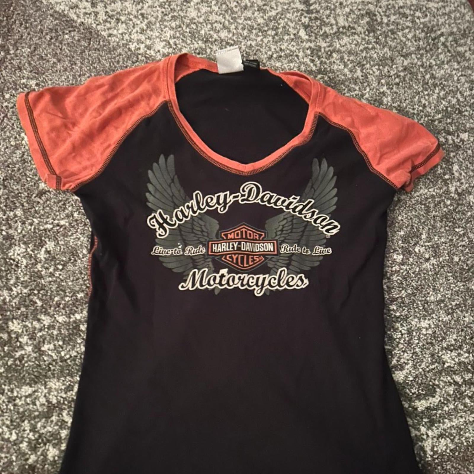 Harley-Davidson Black & Orange Wing Logo V-Neck Tee