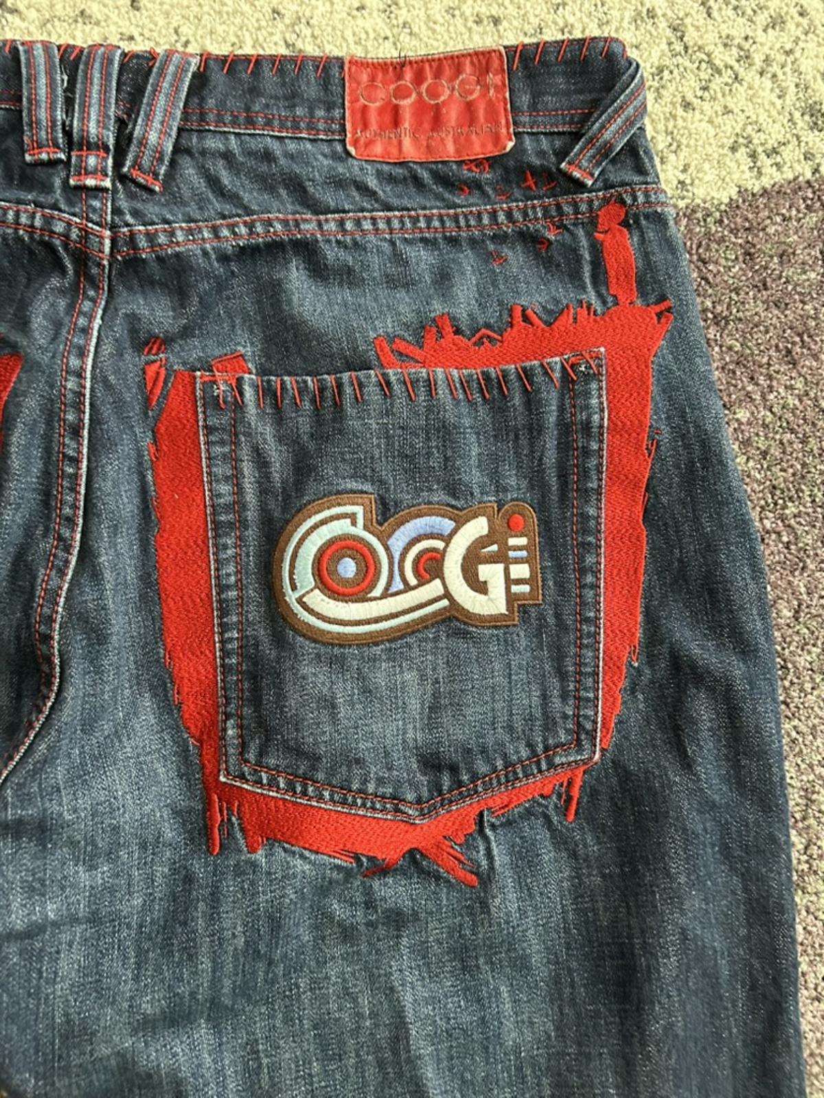 Coogi Men's Jeans with Red Stitching and Pocket Detail