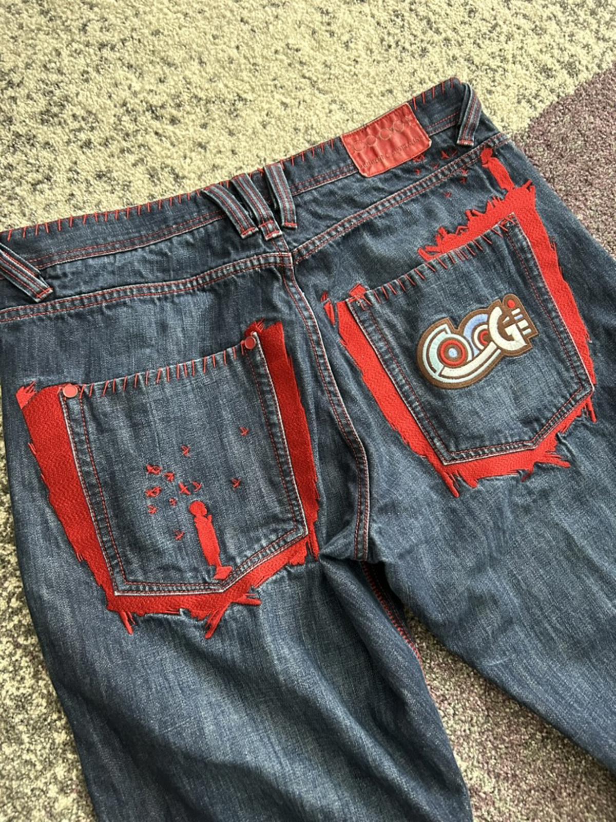 Coogi Men's Jeans with Red Stitching and Pocket Detail