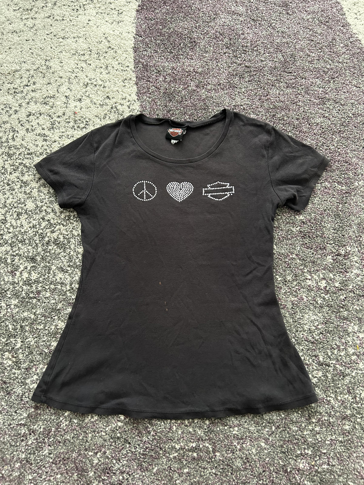 Harley-Davidson Peace Love Bar & Shield Rhinestone Tee