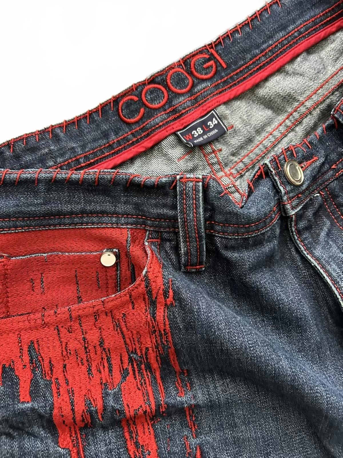 Coogi Men's Jeans with Red Stitching and Pocket Detail, Size